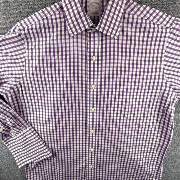Brooks Brothers Traditional Cotton 15.5 33 Check Purple Non-Iron Shirt Button Up - Picture 2 of 16